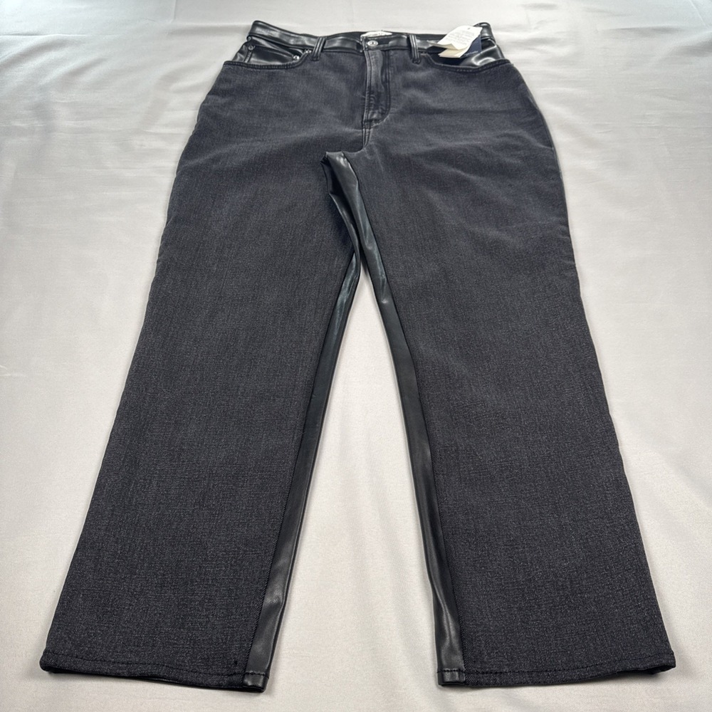 Abercrombie & Fitch Curve Love High Rise Black Denim Faux Leather Jeans Women 14